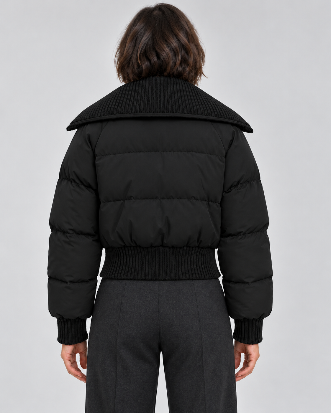 Women’s Puffer Jacket With Ribbed Knit Collar
