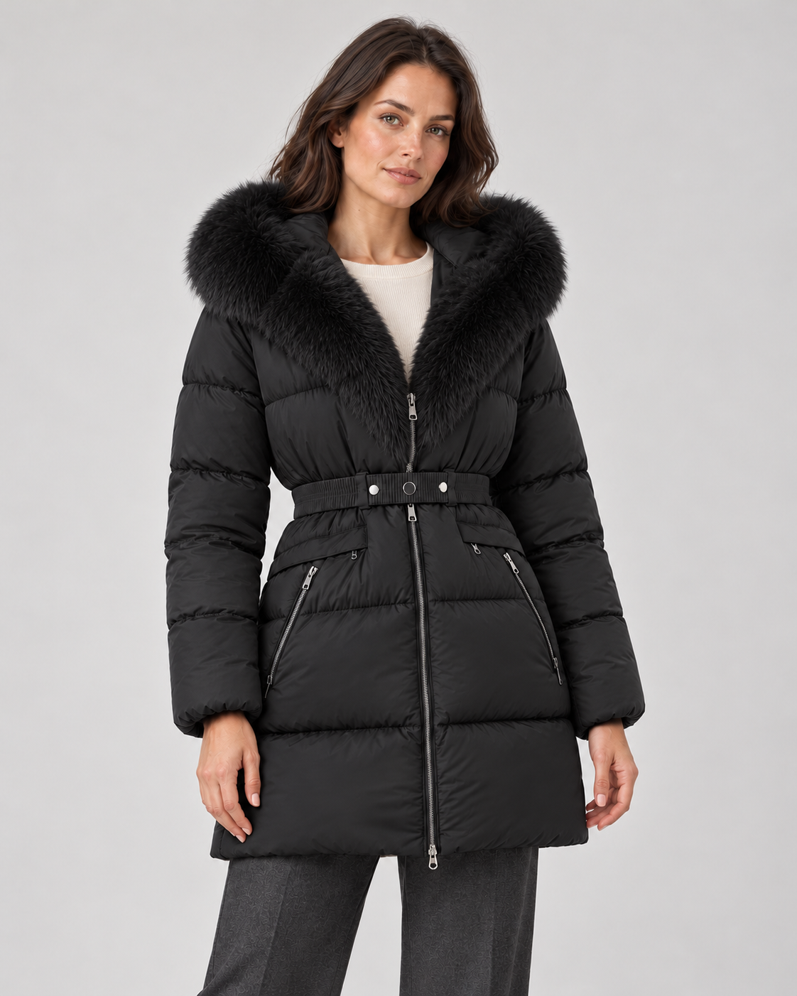 Women’s Puffer Jacket With Faux Fur Hood
