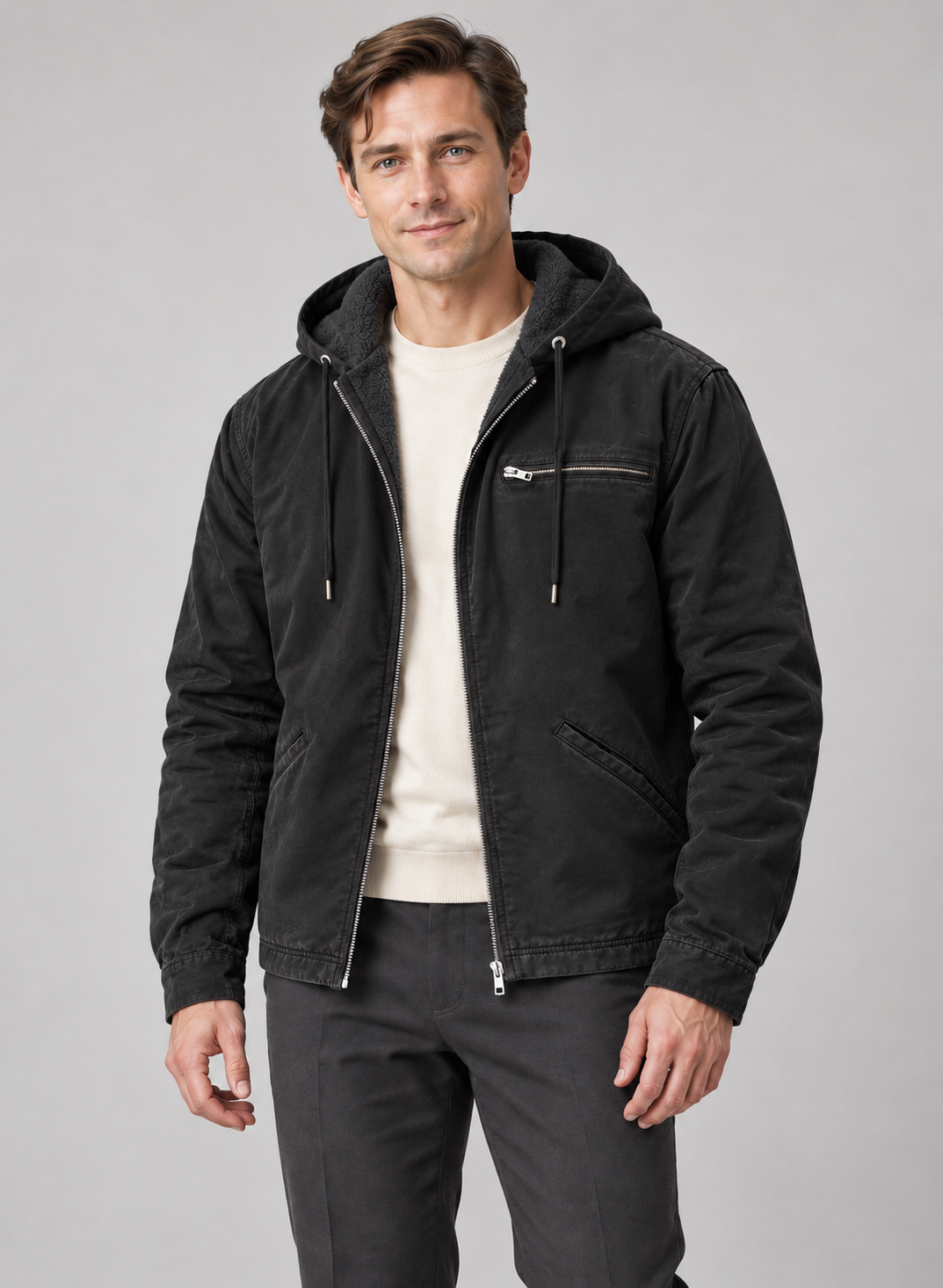Men’s Jacket With Hood And Fleece Lining