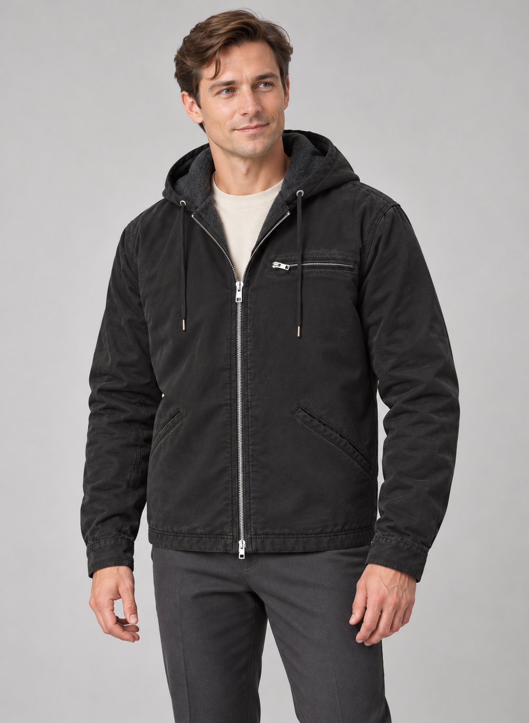 Men’s Jacket With Hood And Fleece Lining