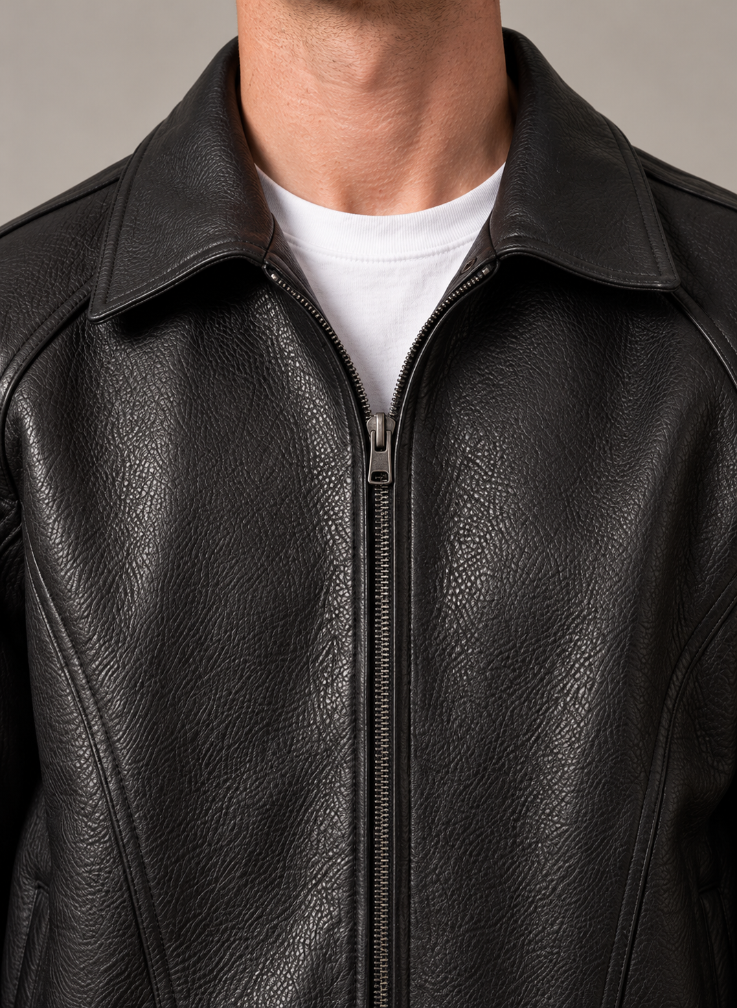 Men’s Leather Jacket With Zip Front