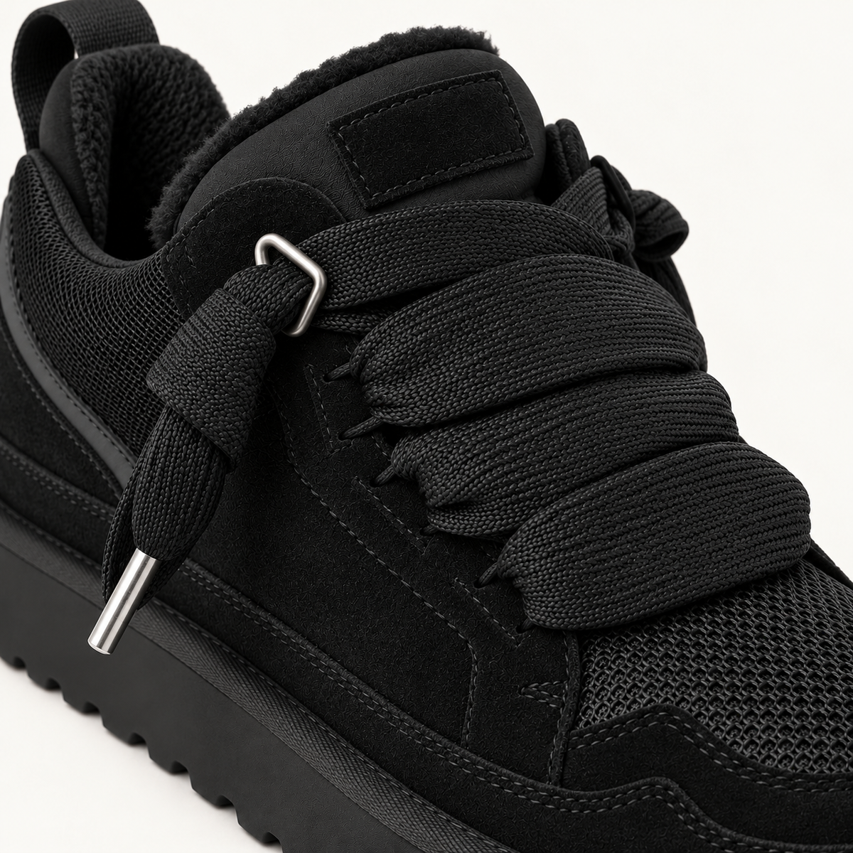 Women's Platform Trainers – Suede-Look Panels & Checked Laces