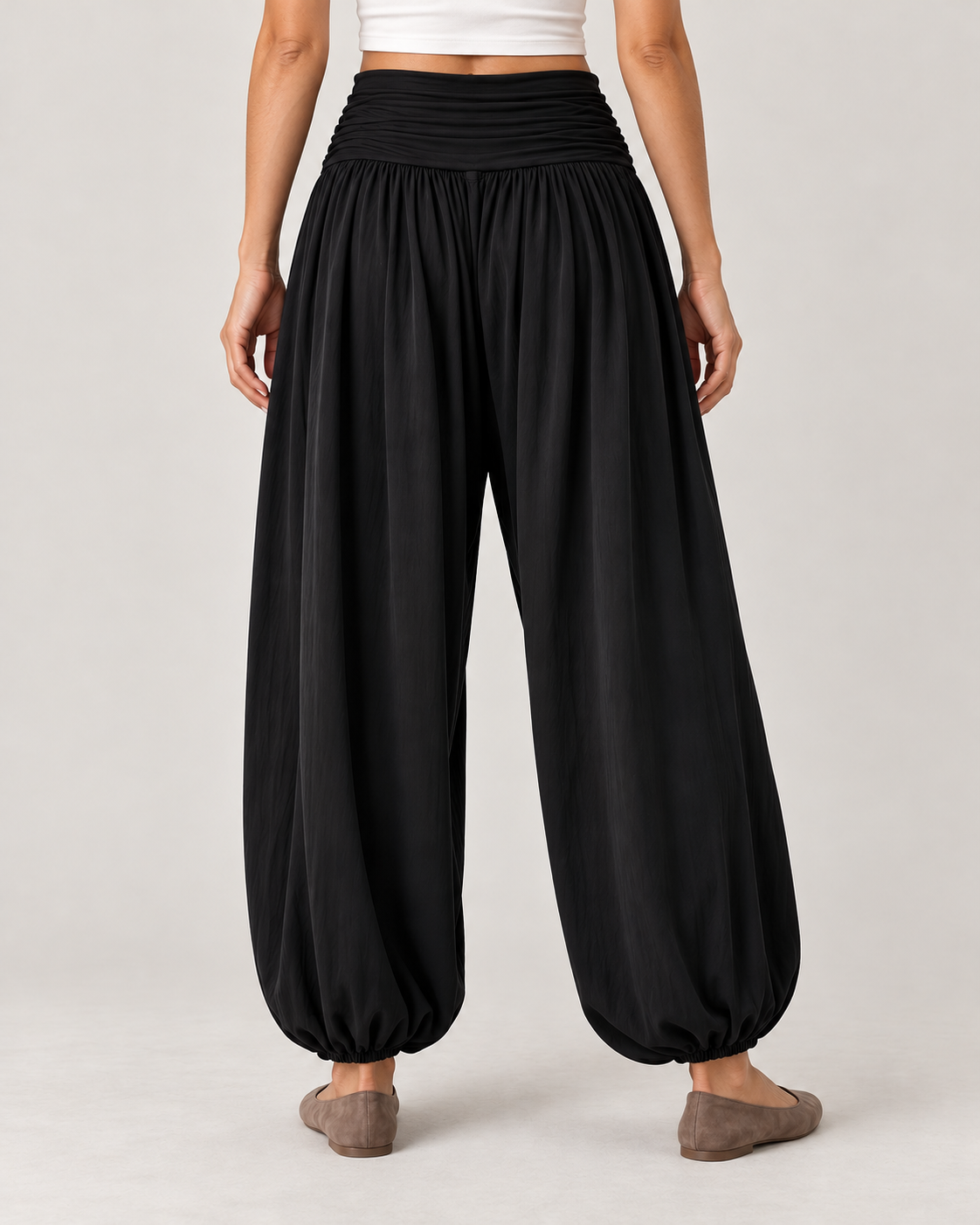 Women’s High Waisted Balloon Trousers with Draped Waistband