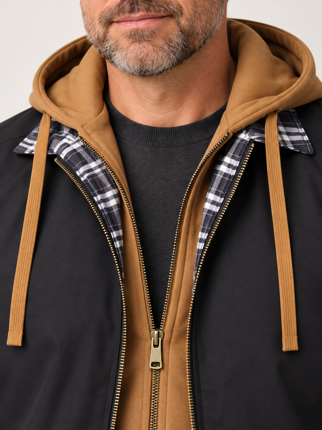 Men’s Hooded Bomber Jacket – Contrast Hood & Zip Front