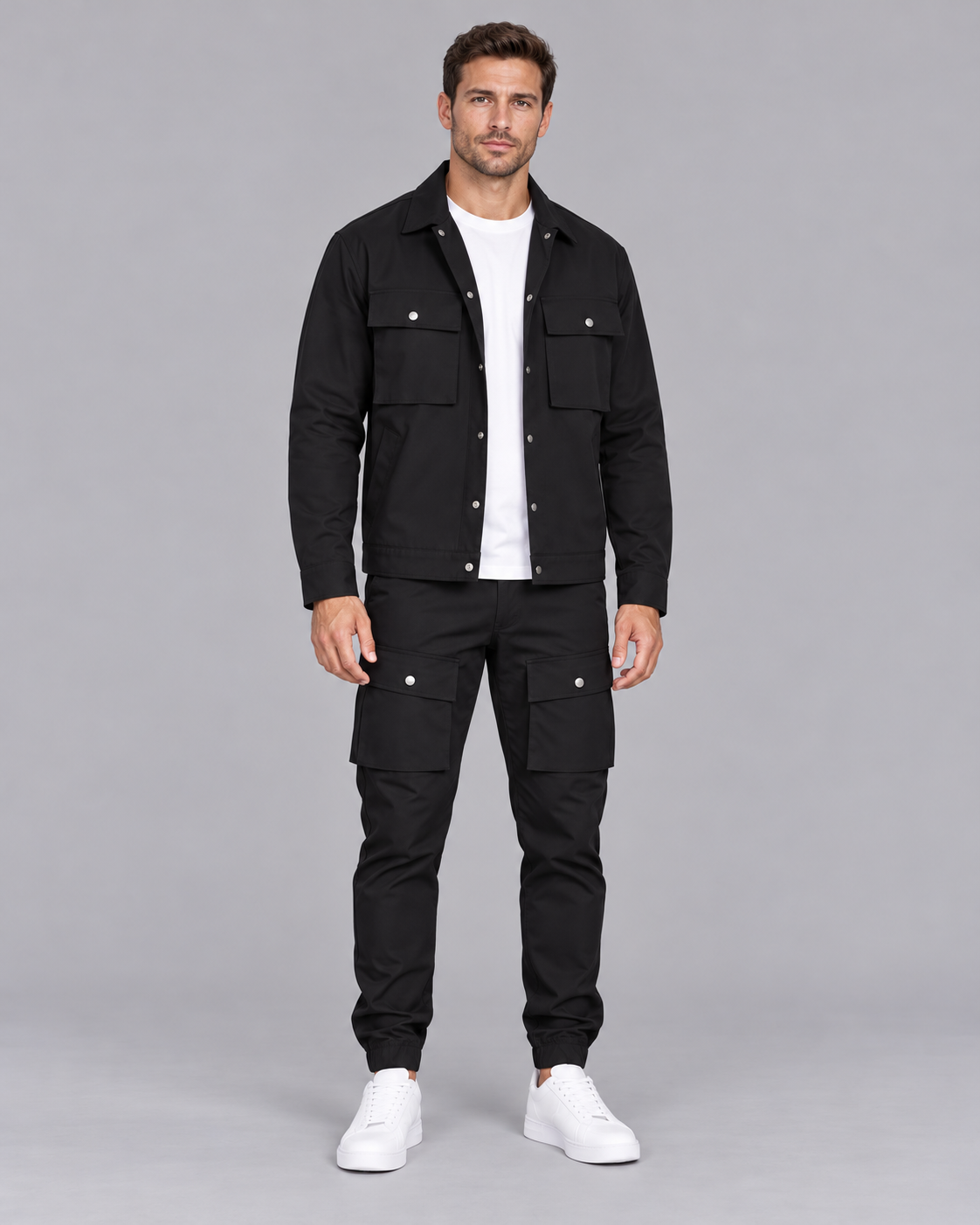 Men's Cargo Jacket and Jogger Set – Collar & Flap Pockets