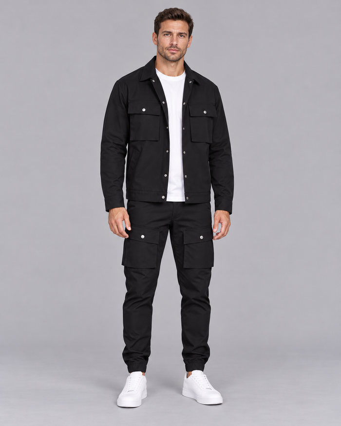 Men's Cargo Jacket and Jogger Set – Collar & Flap Pockets