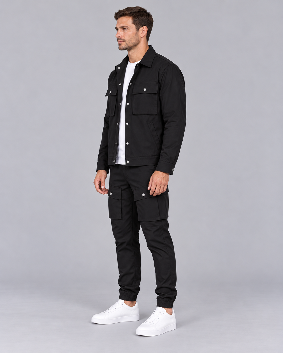 Men's Cargo Jacket and Jogger Set – Collar & Flap Pockets