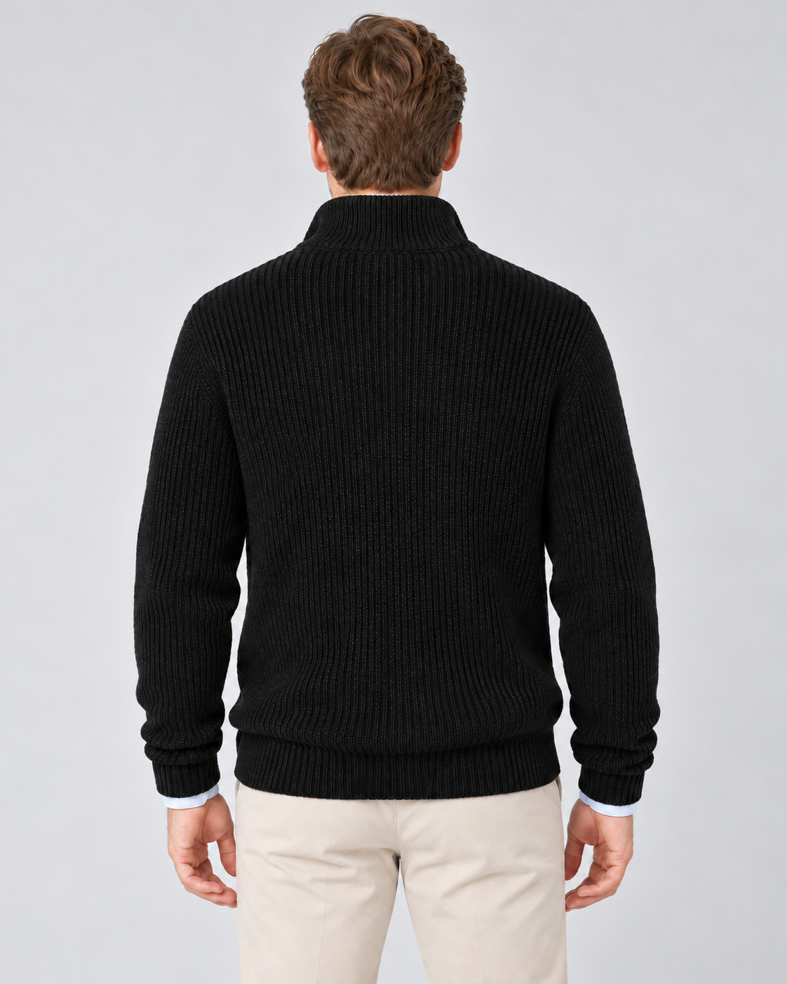 Men's Cashmere Quarter-Zip Jumper – Ribbed Knit & High Collar