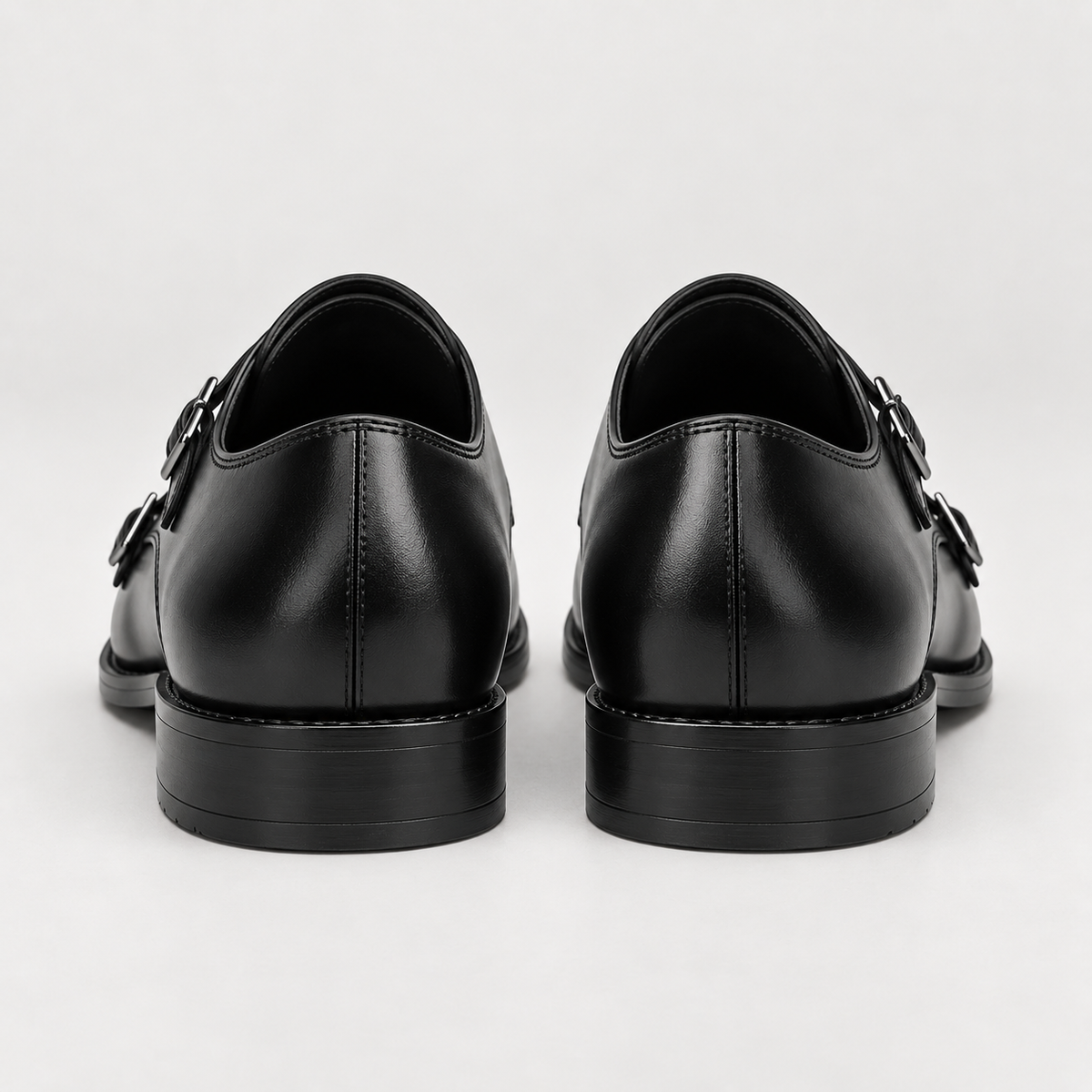 Men's Black Double Monk Strap Shoes – Cap-Toe Formal Style