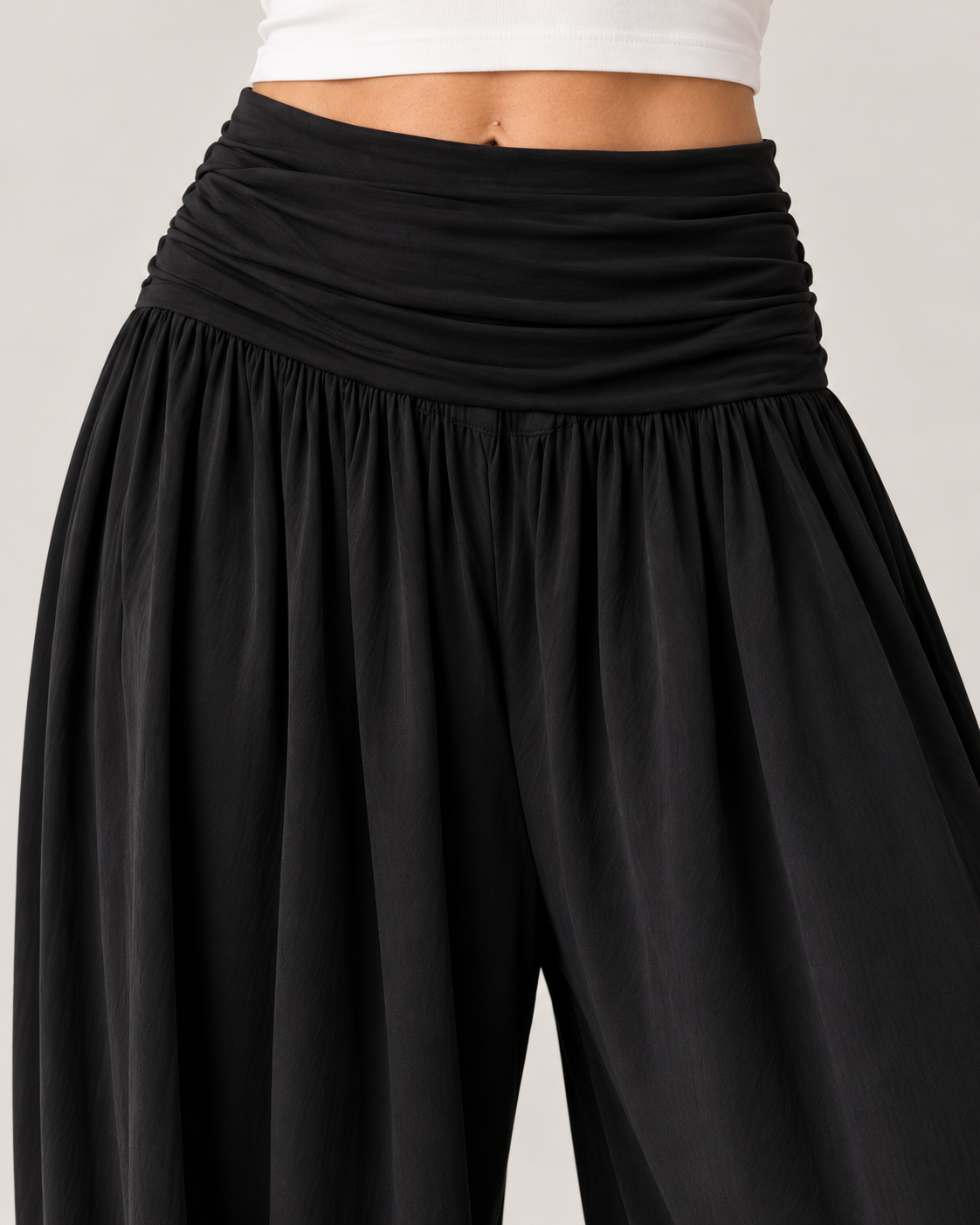 Women’s High Waisted Balloon Trousers with Draped Waistband