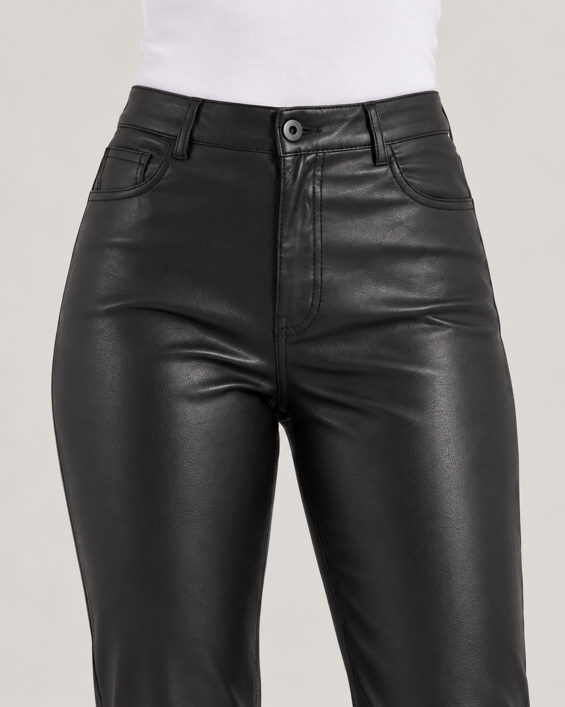 Ladies Black Trousers – High Waisted Faux Leather Slim Fit