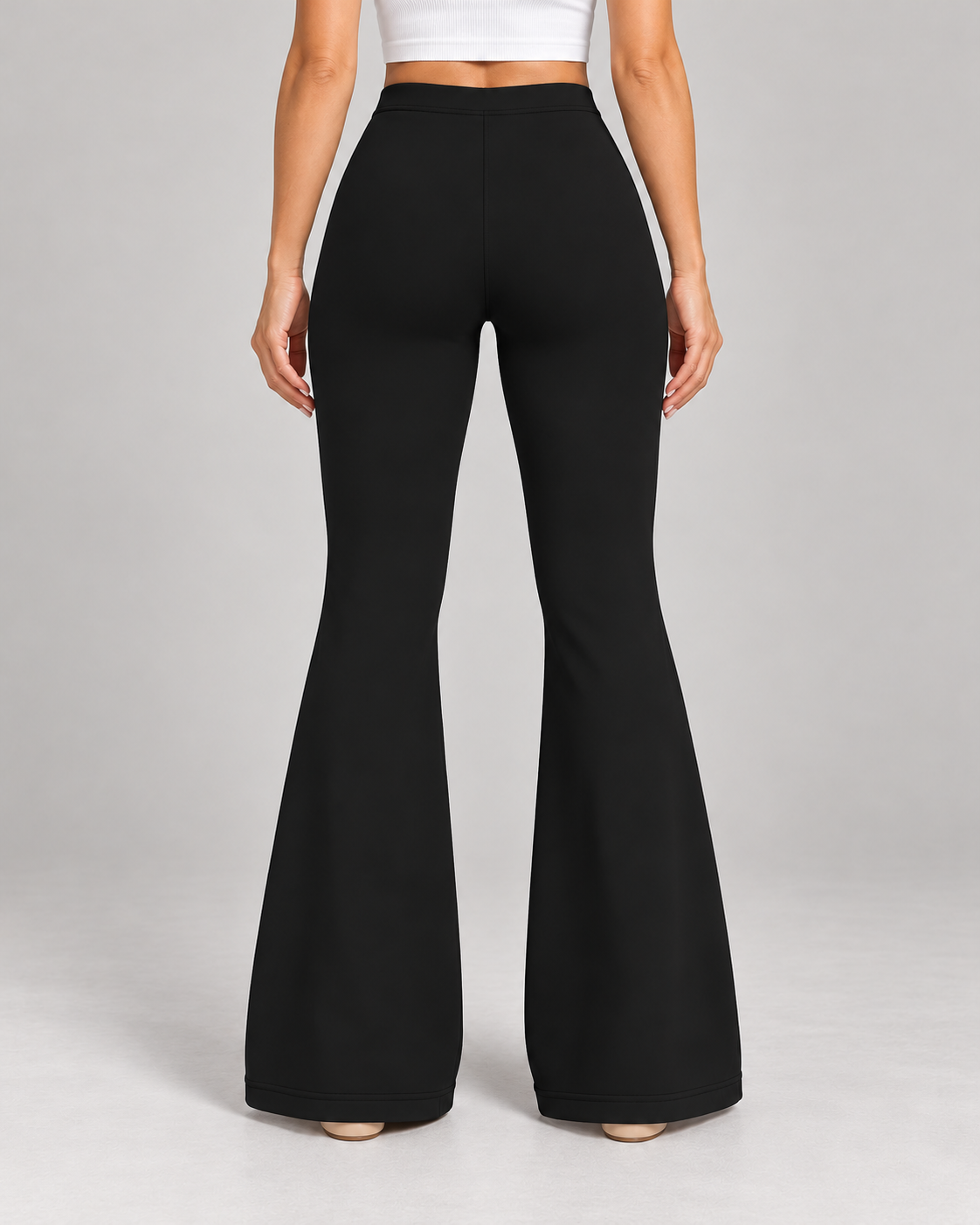Ladies Black Trousers – High Waisted Flared Leg with Stretch