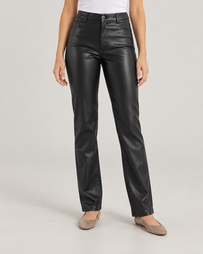 Ladies Black Trousers – High Waisted Faux Leather Slim Fit