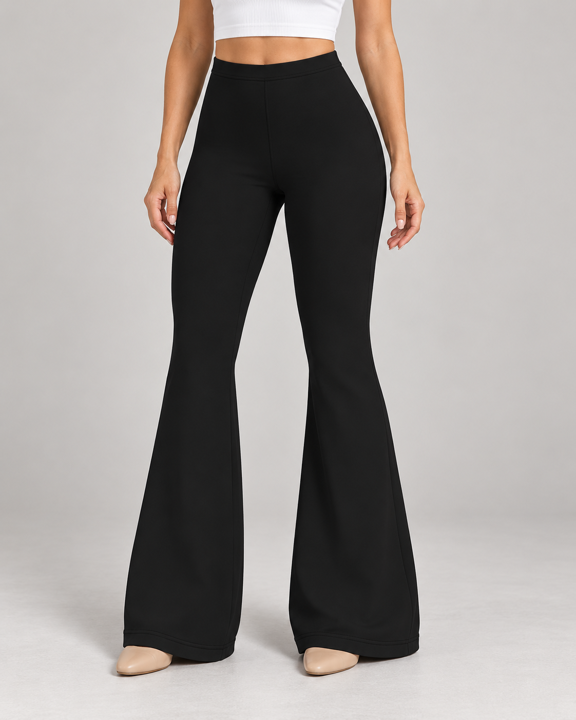 Ladies Black Trousers – High Waisted Flared Leg with Stretch