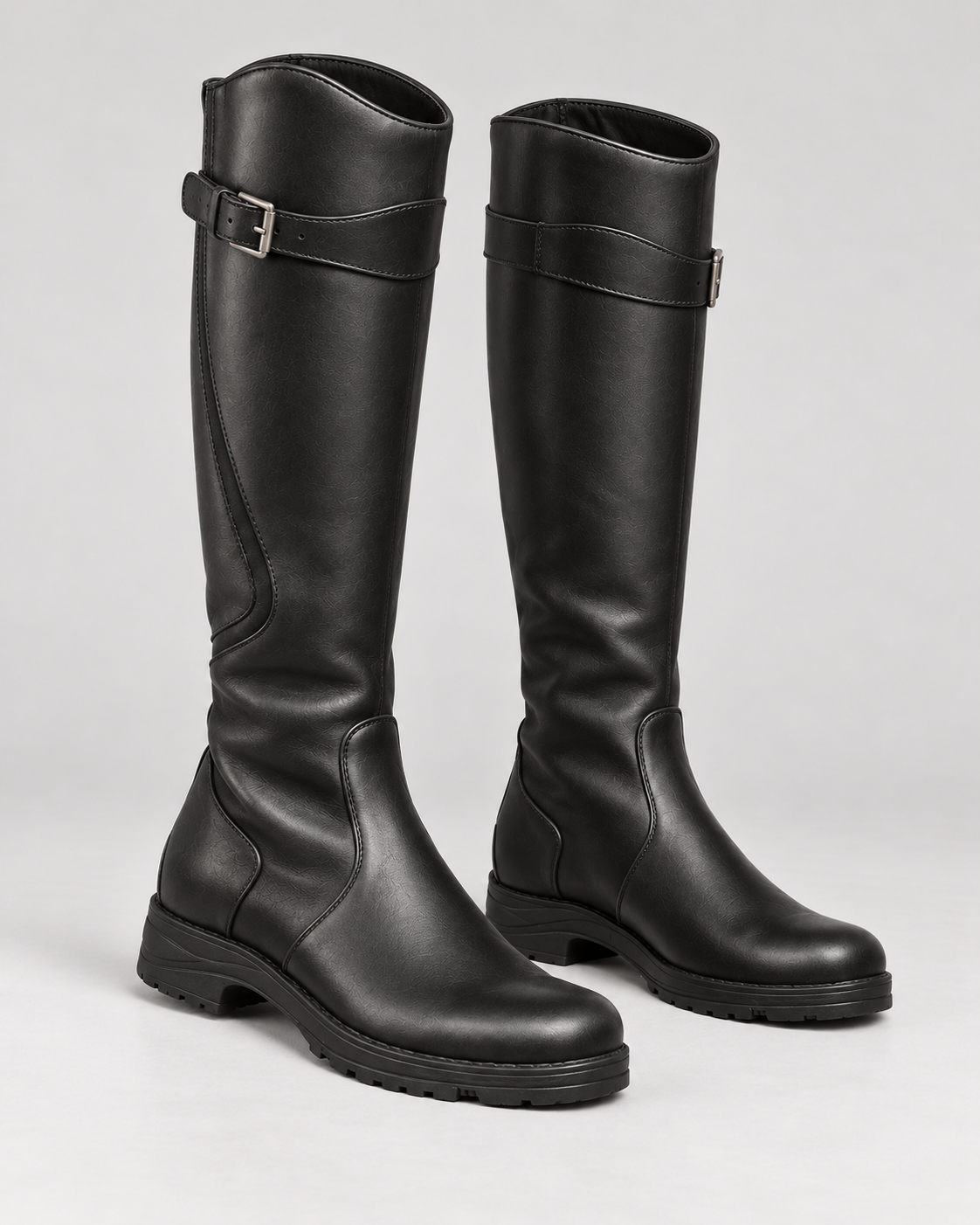 Women's Waterproof Leather Knee-High Boots – Buckle Strap