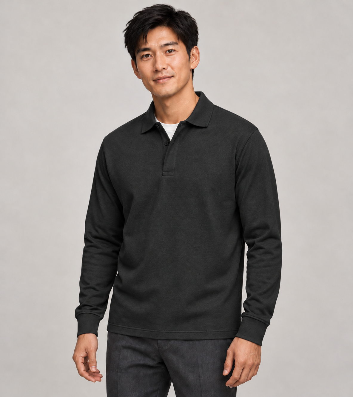 Men's Long-Sleeve Polo Shirt – Classic Collar & Button Placket
