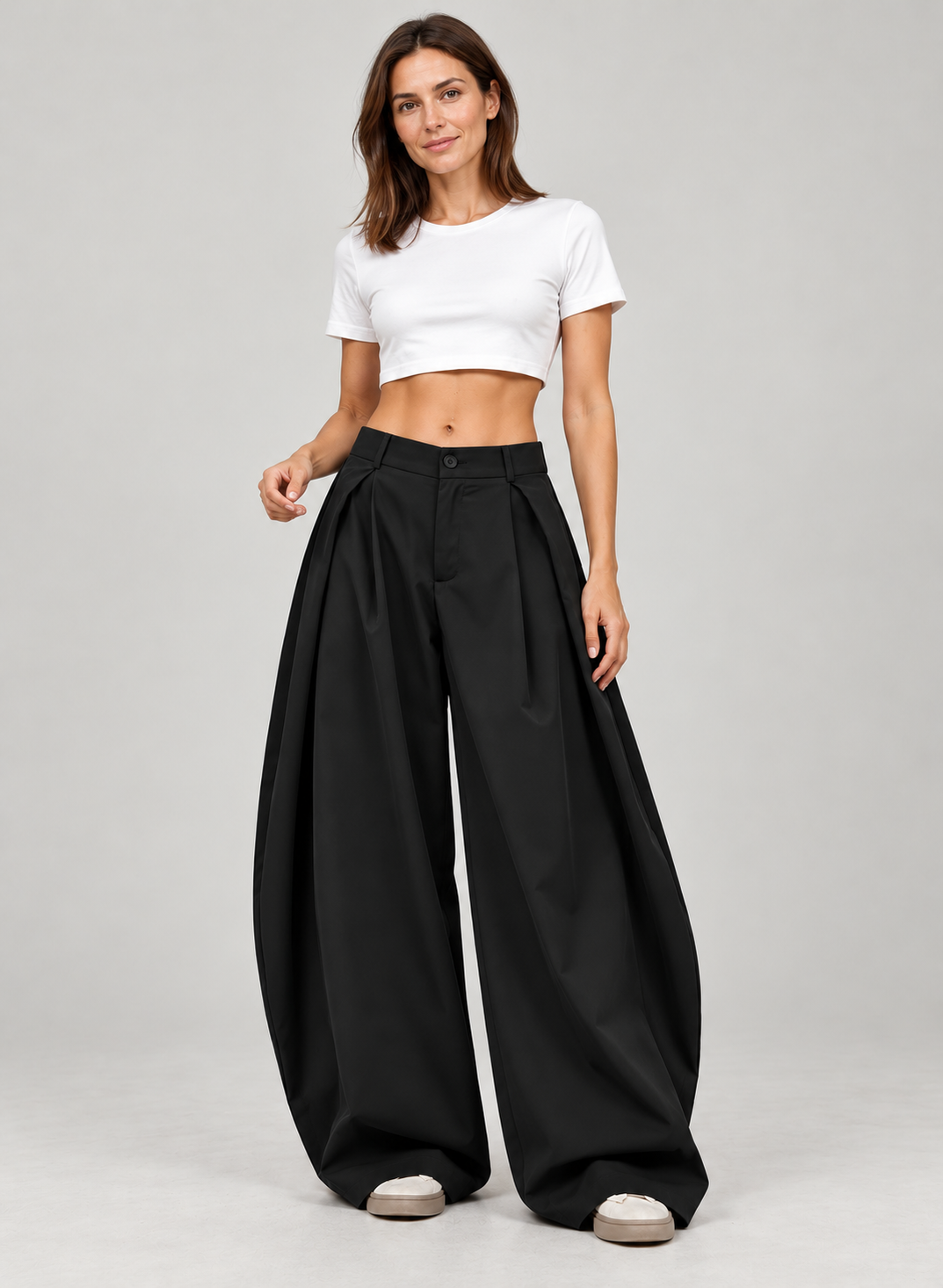 Women’s Wide Leg Trousers with Front Pleats and Relaxed Fit