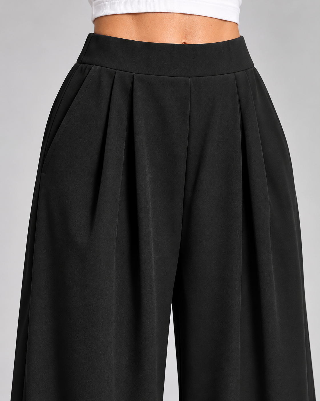 Ladies Wide Leg Trousers – High Waisted Pleated Style with Pockets