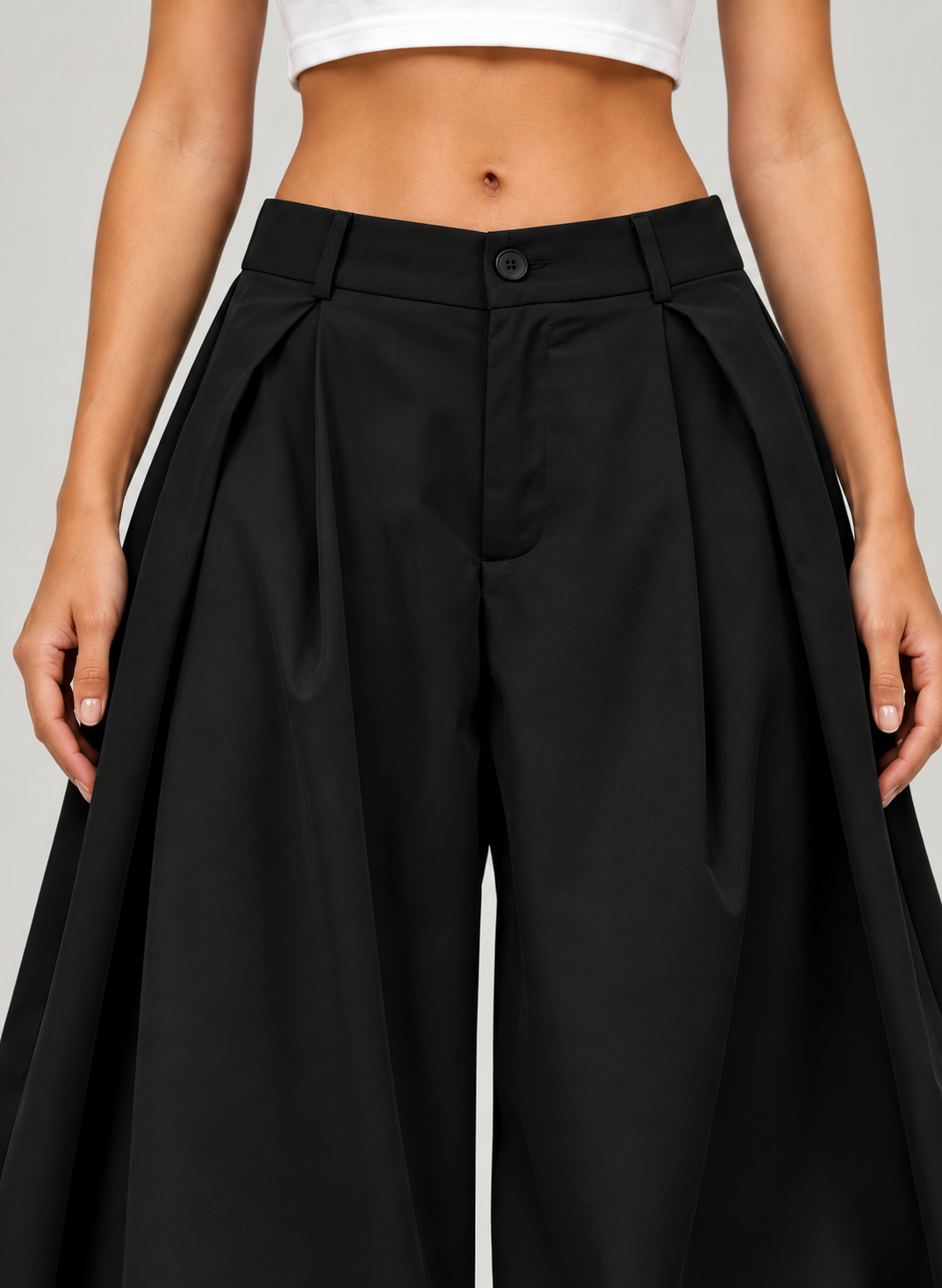 Women’s Wide Leg Trousers with Front Pleats and Relaxed Fit