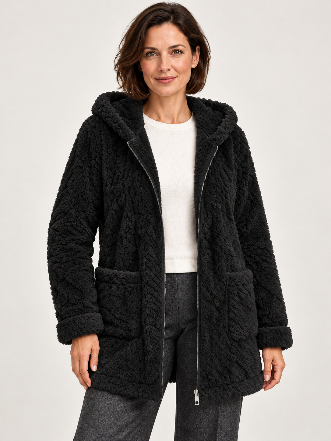 Women’s Hooded Fleece Jacket – Longline & Zip Front