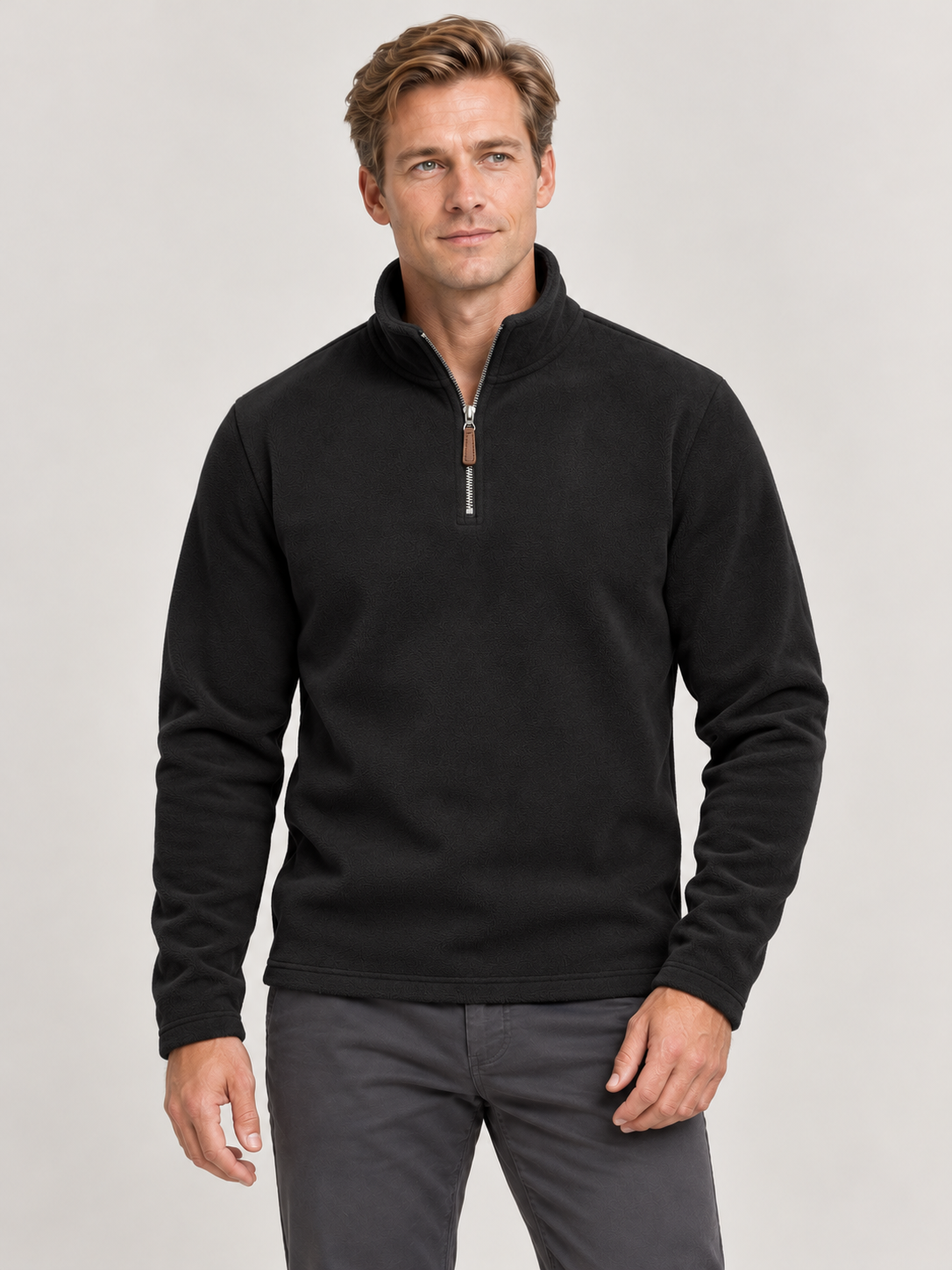 Men’s Quarter-Zip Fleece Jumper – Stand Collar & Regular Fit