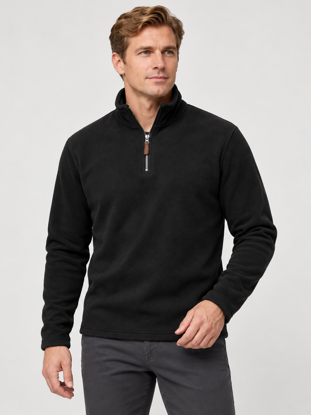 Men’s Quarter-Zip Fleece Jumper – Stand Collar & Regular Fit