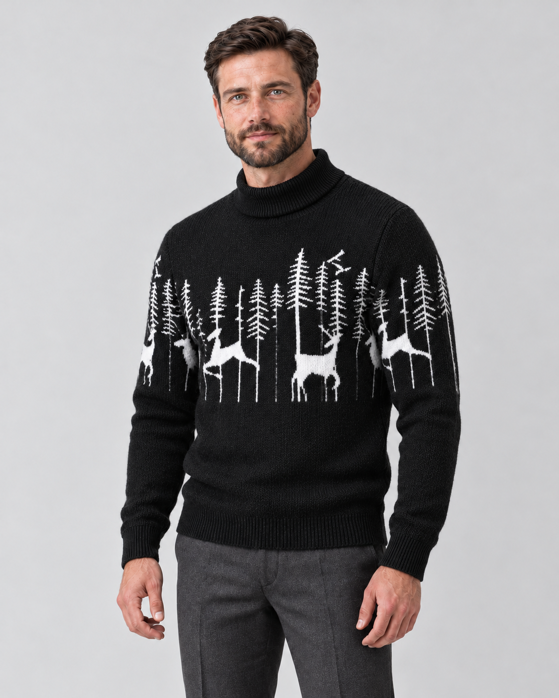 Men’s Christmas Jumper With Reindeer Mock Neck