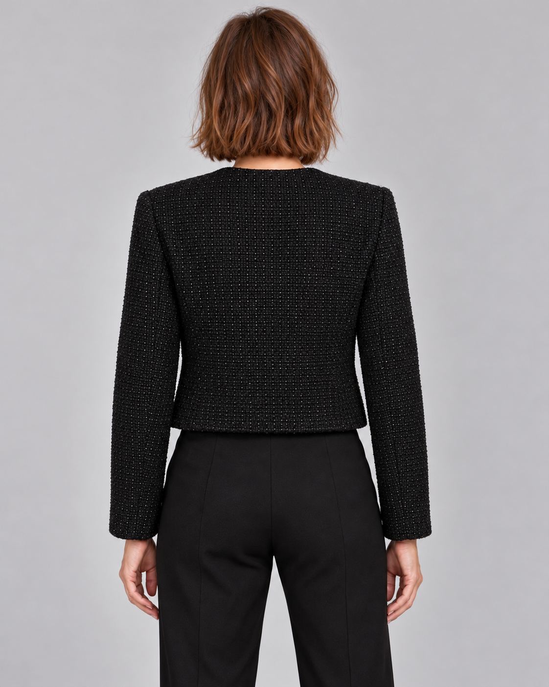 Women’s Cropped Tweed Jacket – Gold Button Blazer