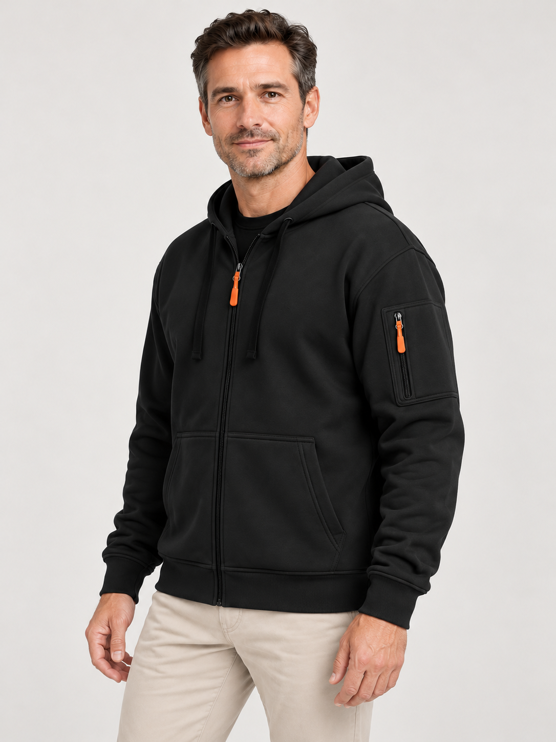 Men’s Zip-Up Hoodie – Drawstring Hood & Sleeve Pocket
