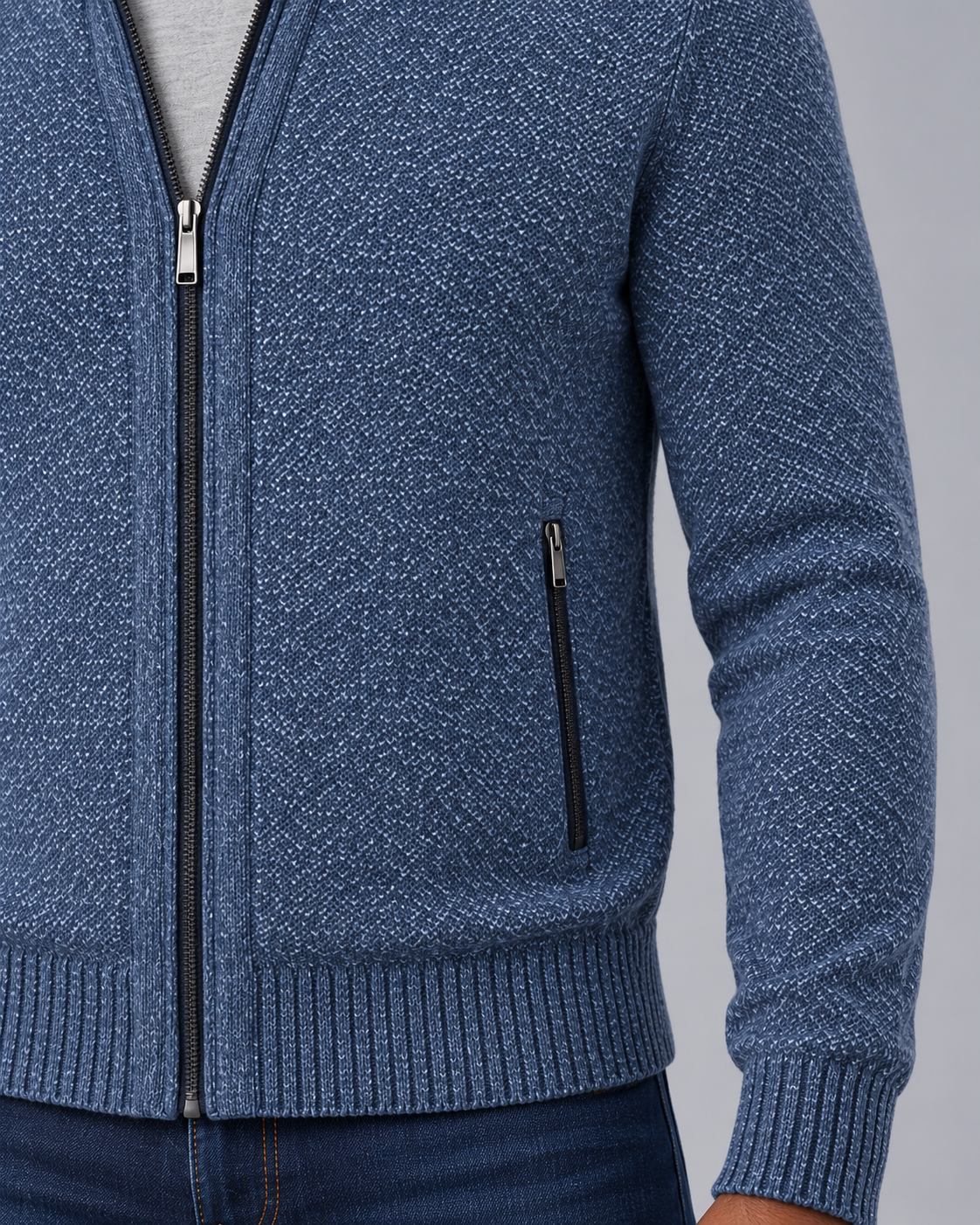 Men's Merino Wool Full-Zip Cardigan – Stand Collar & Zip Pockets