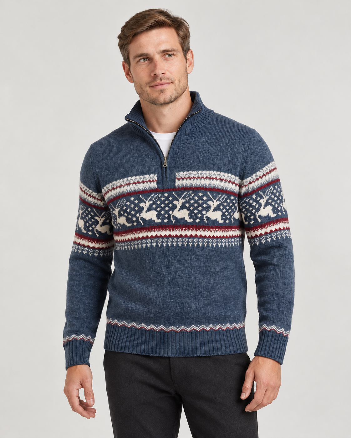 Men’s Christmas Jumper With Half-Zip Neck