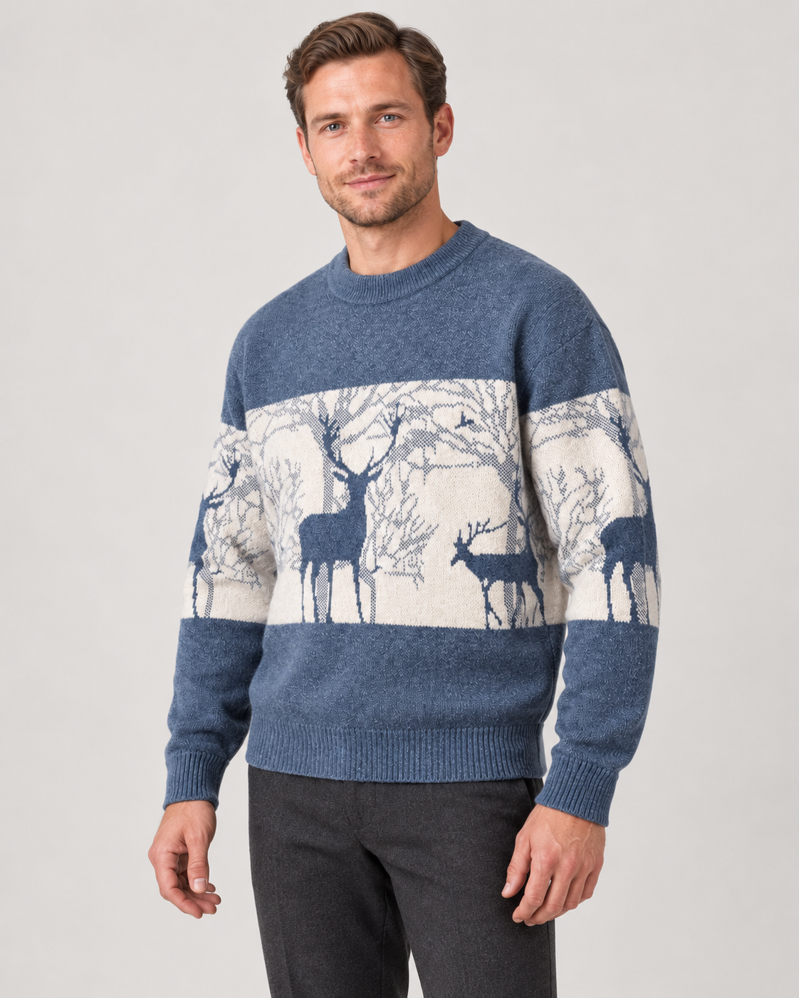 Men’s Christmas Jumper With Patterned Crew Neck