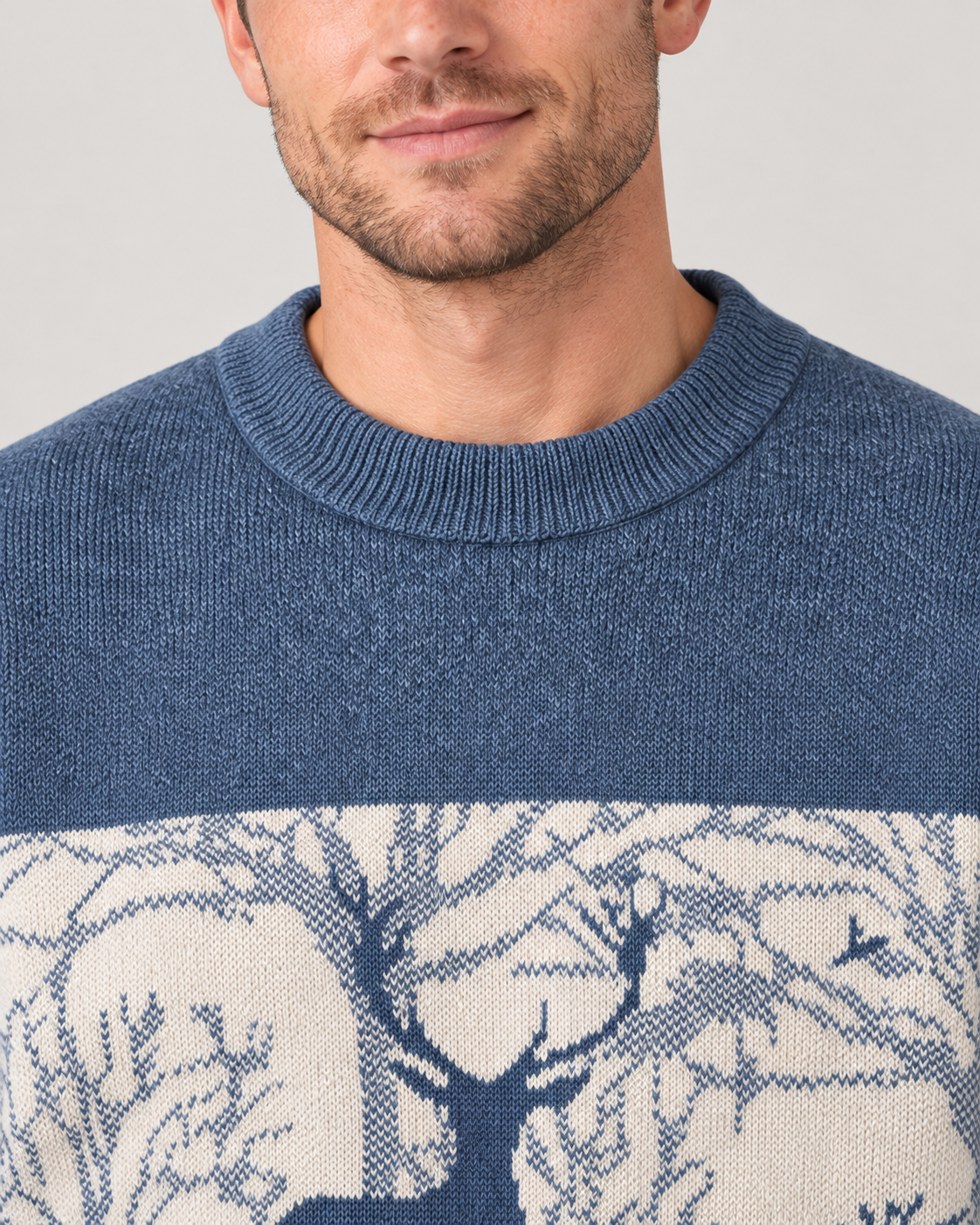 Men’s Christmas Jumper With Patterned Crew Neck