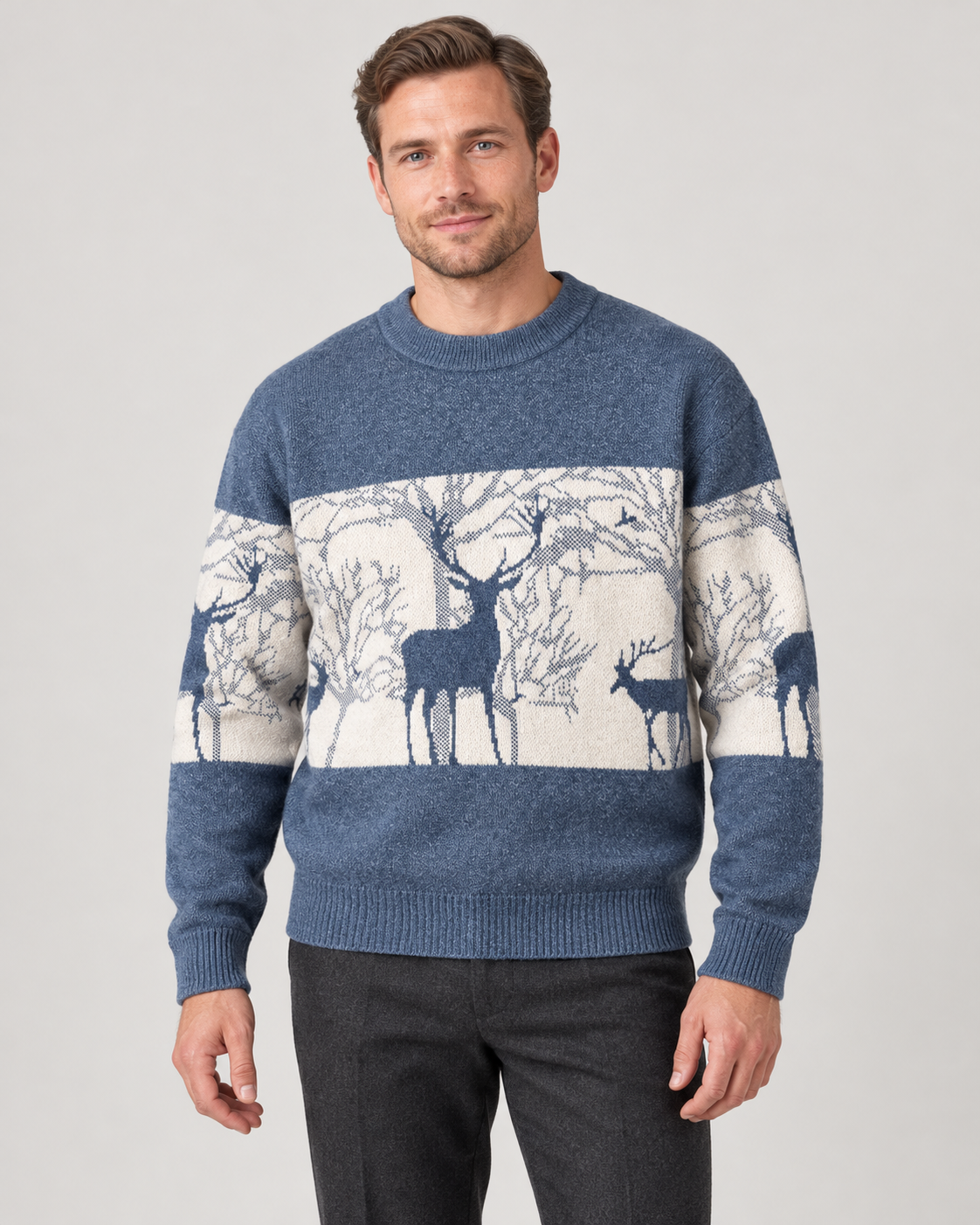 Men’s Christmas Jumper With Patterned Crew Neck
