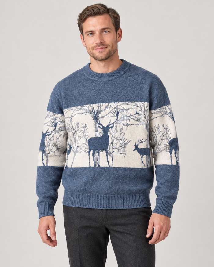 Men’s Christmas Jumper With Patterned Crew Neck