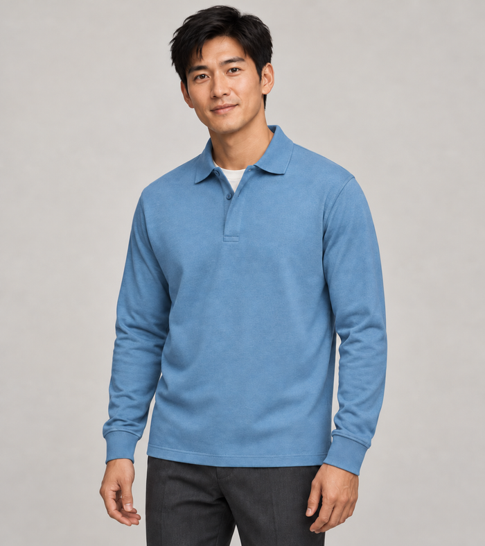 Men's Long-Sleeve Polo Shirt – Classic Collar & Button Placket