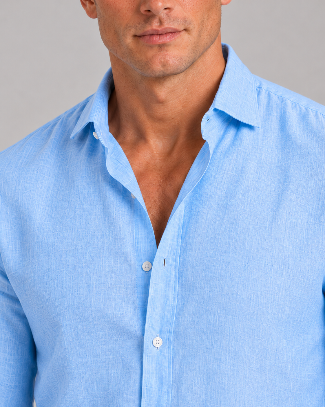 Men's Linen-Look Shirt – Classic Collar & Button Front
