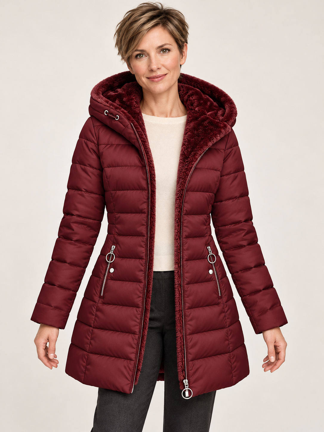 Women’s Hooded Puffer Coat – Fleece-Lined & Longline