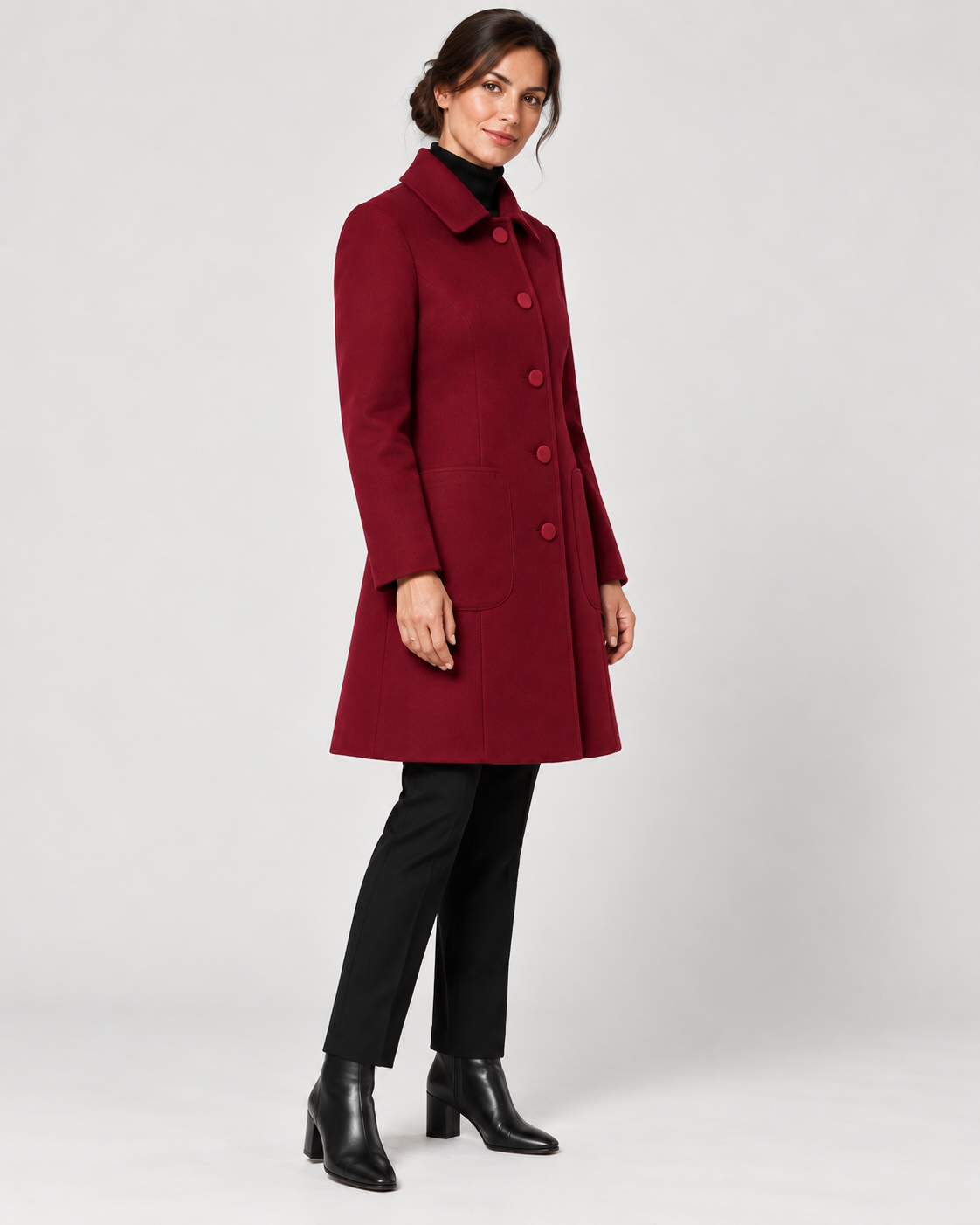 Women's Single-Breasted Coat – Classic Collar & Patch Pockets