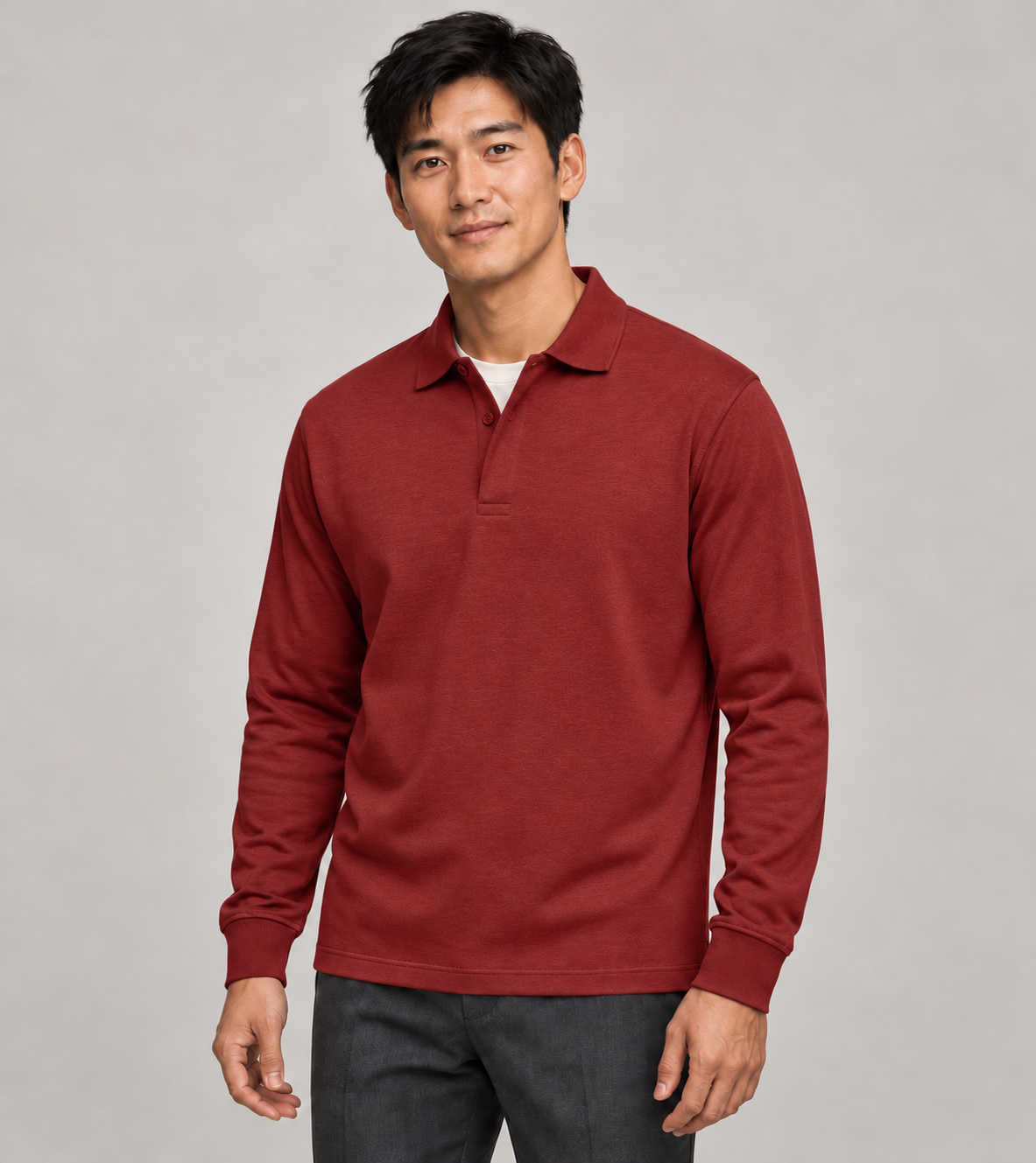 Men's Long-Sleeve Polo Shirt – Classic Collar & Button Placket