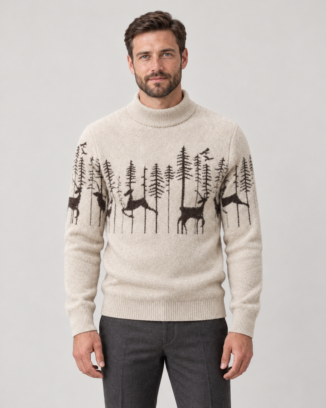 Men’s Christmas Jumper With Reindeer Mock Neck