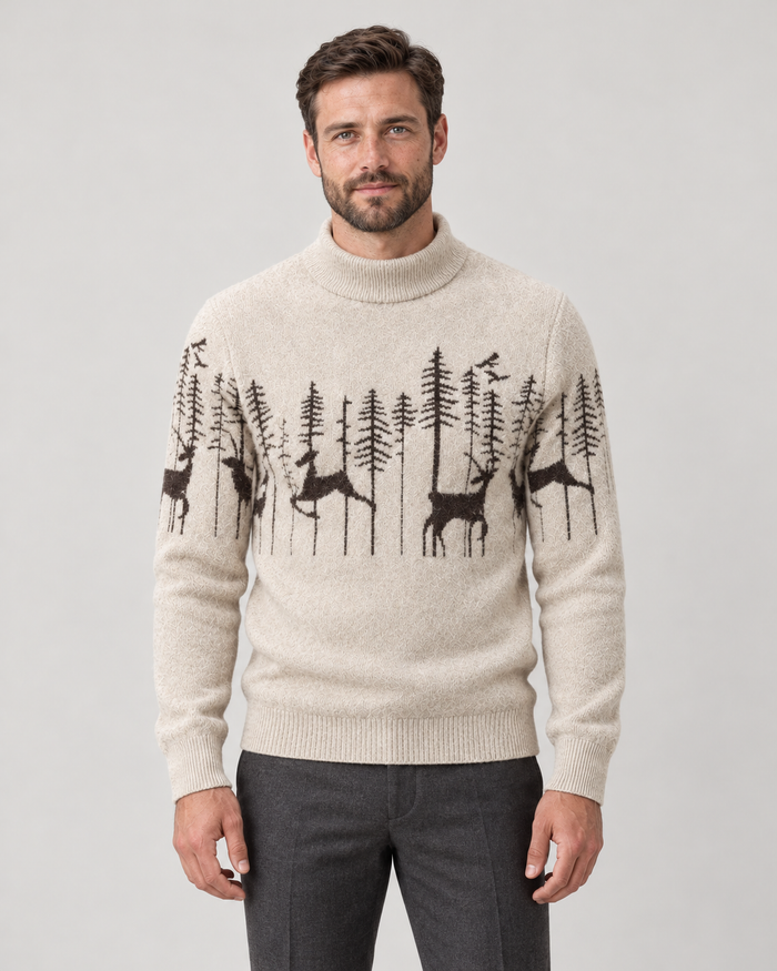 Men’s Christmas Jumper With Reindeer Mock Neck