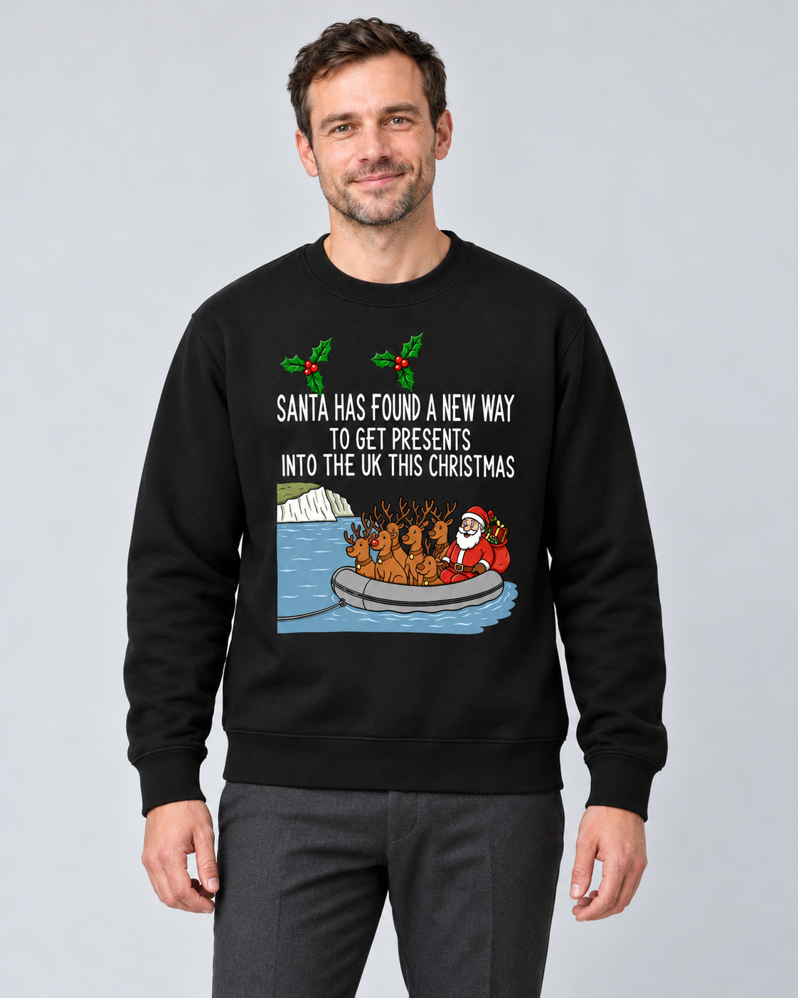 Men’s Christmas Jumper With Santa Boat Graphic