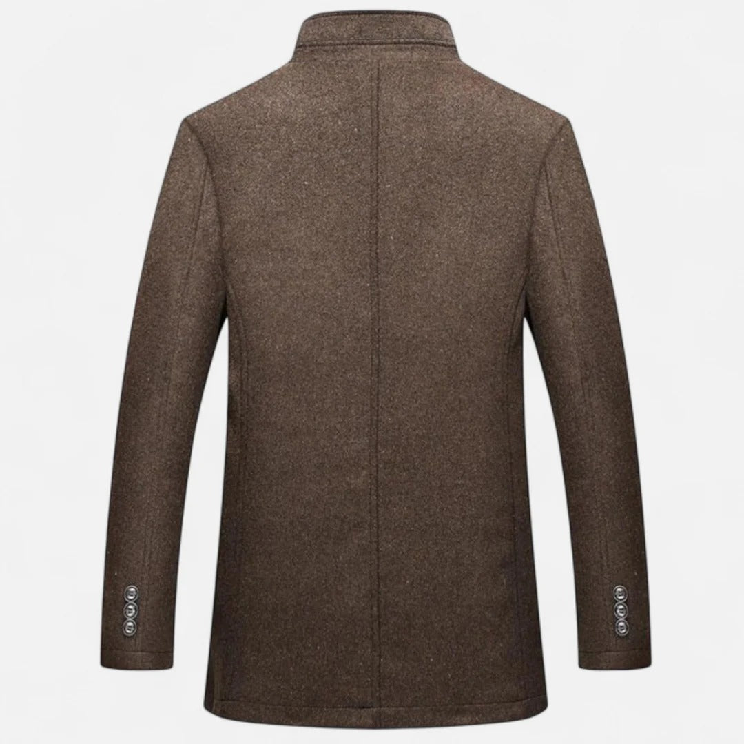 Men’s Wool-Blend Overcoat – Stand Collar & Vest Panel