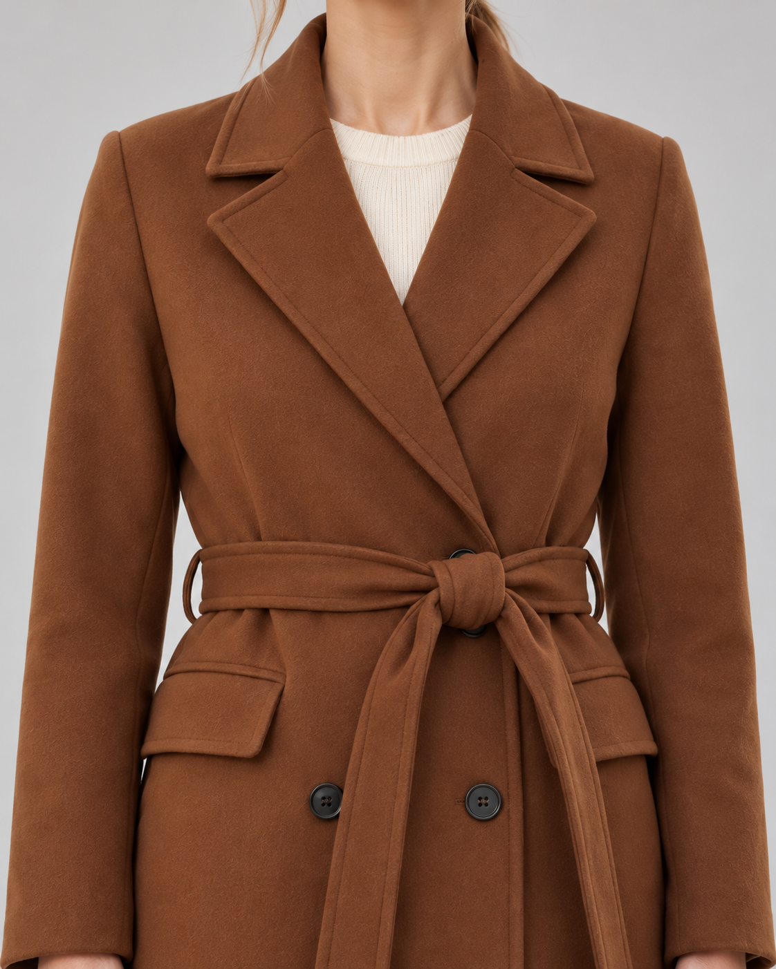 Women’s Coat With Belt And Notched Lapels