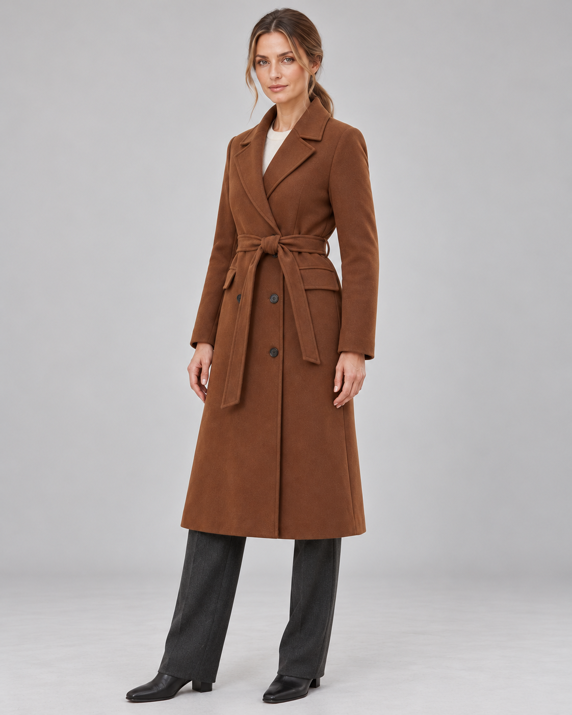 Women’s Coat With Belt And Notched Lapels