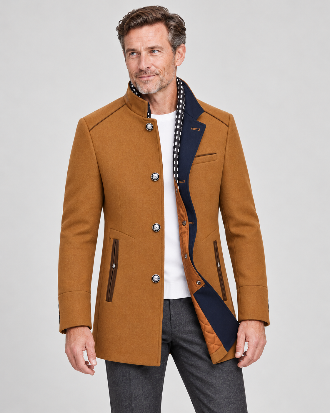 Men’s Pea Coat With Detachable Zip Collar