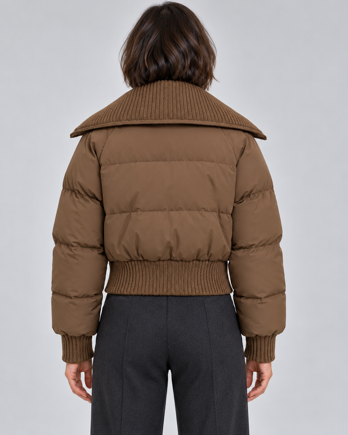 Women’s Puffer Jacket With Ribbed Knit Collar