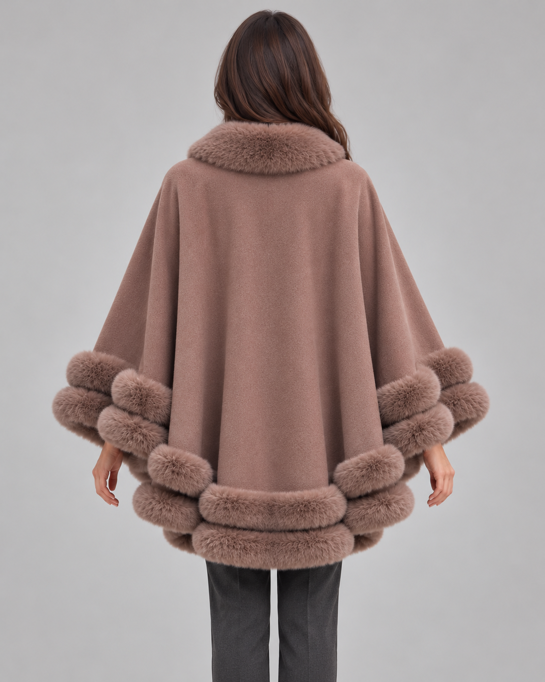 Women’s Cape Coat With Faux Fur Trim