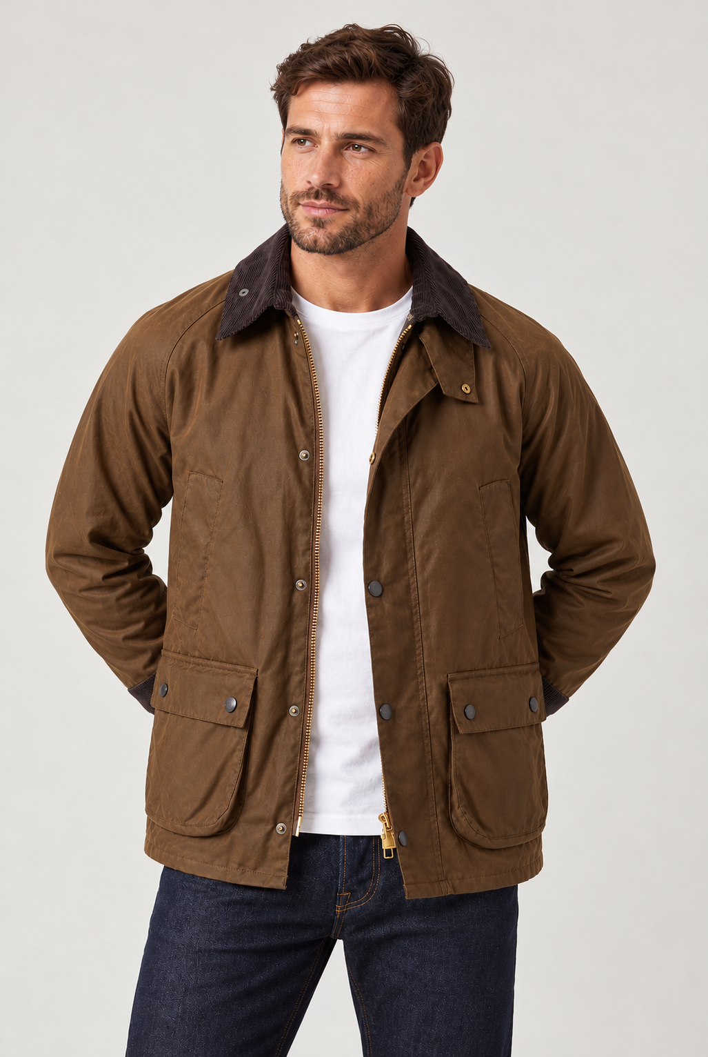 Men's Waxed Barn Jacket – Corduroy Collar & Zip Front